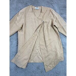 L. Magnin Design Studio‎ Silk Tan Blazer Jacket Asymmetrical Button M USA Career